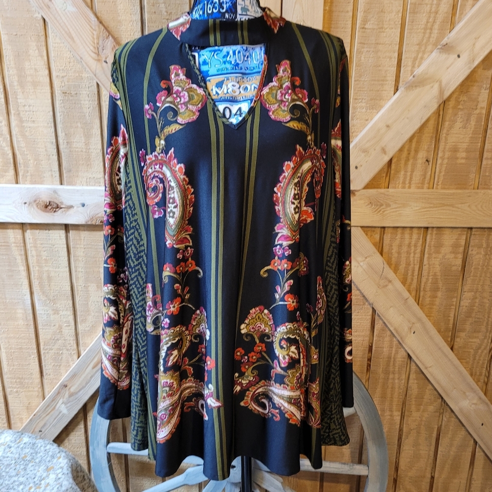 Avenue Black and Olive Paisley Tunic